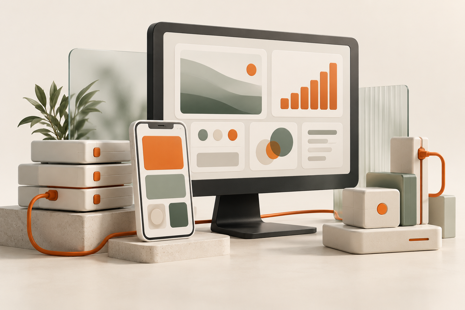A three-dimensional studio of modular digital product interfaces.